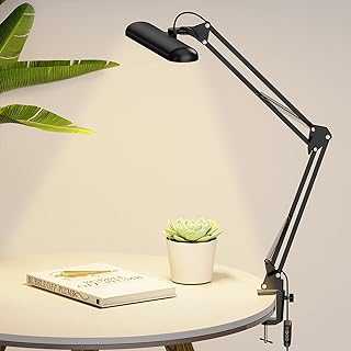 SKYLEO LED Desk Lamp Clamp - Swing Arm Desk Lamps for Study - Eye-Caring LED Desk Light - 3 Light Modes x 10 Brightness Levels - 12W - Black