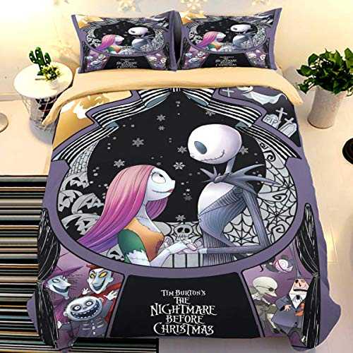 Nightmare Before Christmas Duvet Cover with 2 Pillowcases Cartoon Skull Bedding Set with Zipper Closure Luxury Soft Microfiber Bedding Set King Size 220x230cm