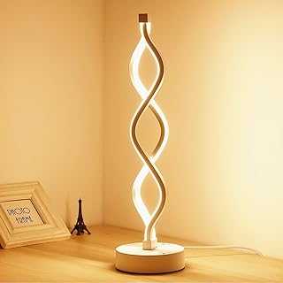 ELINKUME Twist Wave LED Table Lamp - 12 Watt Warm White Modern Decor Light with Standing 17.72 Inches Tall on 4.92 Inches Round Base - Brightness Dimmable Switch - White
