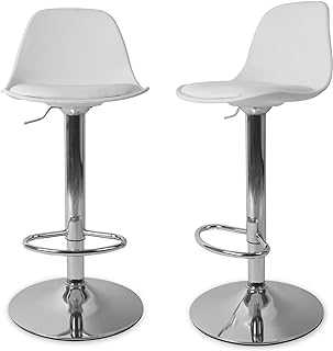 Abaseen Bar Stools Set of 2 | White Swivel Barstools | Adjustable Height | Back Rest | Soft Cushion Seat | Chrome Footrest and Base | Counter Kitchen Home Breakfast Bar Stools
