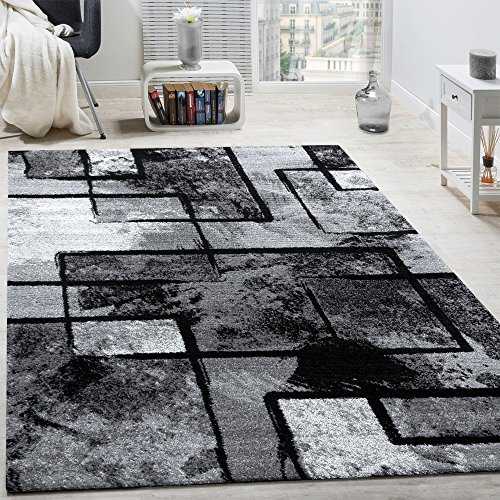 Large Rug Modern Short Pile Abstract Paint Effect Black Grey Charcoal, Size:240x340 cm
