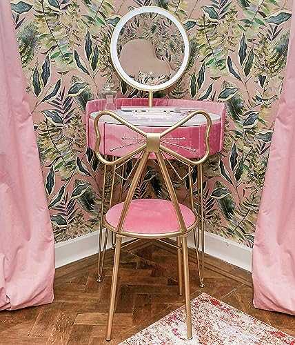 CARME Pastel Paradise Velvet Dressing Table with LED Touch Sensor Mirror in Flamingo Pink