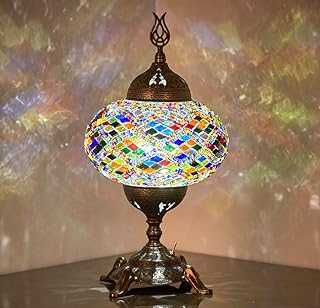 (15 Colors) BATTERY OPERATED Mosaic Table Lamp with BUILT-IN LED Bulb, Turkish Moroccan Handmade Mosaic Table Desk Bedside Mood Accent Night Lamp Light Lampshade with LED Bulb,No Cord (Anatolian Rug)