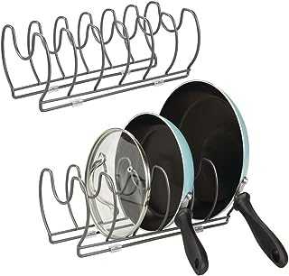 mDesign Metal Wire Pot/Pan Organizer Rack for Kitchen Cabinet, Pantry Shelves, 6 Slots for Vertical or Horizontal Storage of Skillets, Frying or Sauce Pans, Lids, Baking Stones, 2 Pack - Graphite Gray