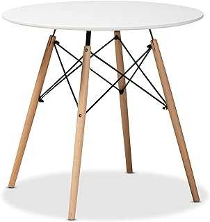 Baxton Studio Dining Tables, Polypropylene (Plastic)/Beech Wood/Metal, White/Oak Brown/Black