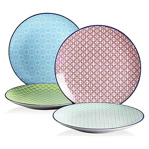 vancasso Macaron Dinner Plates Set of 4, 8.5 Inch Serving Ceramic Plates for Steak Pasta Salad Snacks Dessert, Easy to Clean Salad Plates Colorful Plates for Family, Party, Restaurant Use, Multicolor