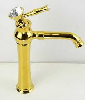 Diamante Vintage Monobloc Basin Sink Polish Chrome Brushed Steel Tall Mixer Tap (Gold)