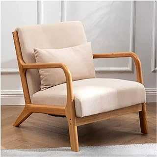 Living Room Armchair Accent Chair with Lumbar Pillow,Retro Leisure Chair Lounge Chair Tub Chair Club Chair Upholstered Mid Century Modern Chair with Solid Wood Legs (Color : Creamy white)