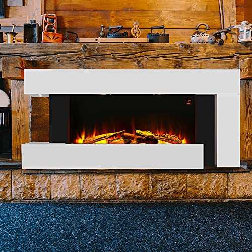 FIDOOVIVIA Electrical Fireplaces Wall Mounted Recessed Electric Fire White Fire Suite Heater LED Realistic Flame Effect with Log & Pebble Set Remote Control 1000W/2000W, 220V-240V
