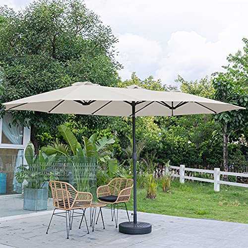 The Fellie 4.6x2.7m Garden Parasols, Large Patio Umbrella with Water Sand Filled Base(28KG), Double-Sided Design Sun Parasol with Crank for Garden, Patio, Balcony Beach and Pool, Beige