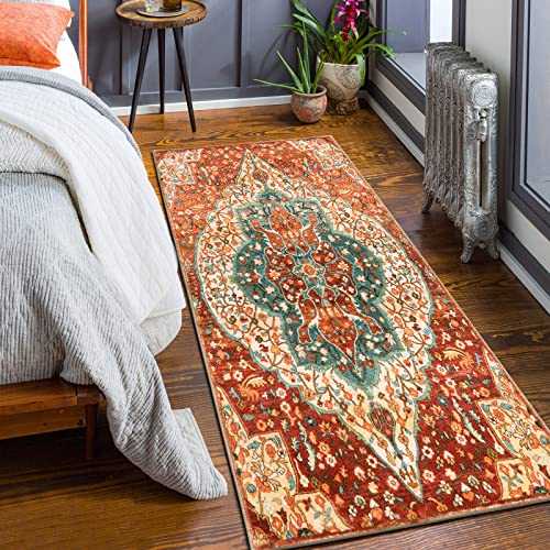 Chaelilife Persian Cream Floral Hallway Kitchen Rug - 2X4.3 Oriental Entry Rug Boho Collection Throw Rug Faux Wool Runner Mat Non-Slip Washable Carpet for Indoor Kitchen Laundry Room Entrance