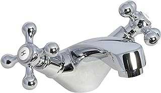 Bathroom Basin Mixer Tap - Crosshead Basin Taps with Traditional Victorian Cross Handle - Traditional Design Sink Taps for Bathroom Basin and Bath