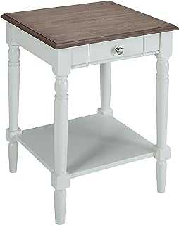 Convenience Concepts French Country End Table with Drawer and Shelf, Driftwood/White