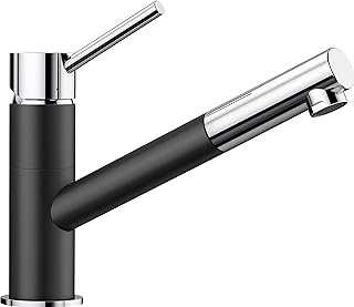 Blanco 526174 Kano-S Kitchen Sink tap with a Pull-Out spout Kano-S-black/chrome-526174, Silgranite Black/Chrome, Hochdruck