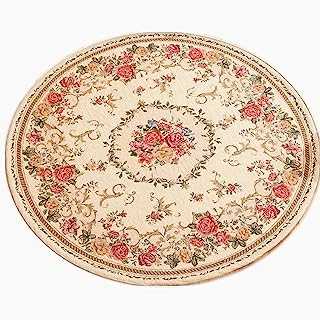 Ukeler Rustic Floral Rose Area Rugs Vintage Traditional Round Accent Floor Rugs 100% Machine Washable Shabby Country Style Carpet for Bedroom, 4'x4'