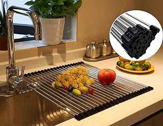 SHUYUE Roll Up Dish Drying Rack Over The Sink Dish Drying Rack Portable Stainless Steel Rolling Rack Kitchen Rolling Dish Drainer Sink Rack Mat Dish Racks for Kitchen Sink Counter (Black)