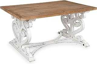 Kate and Laurel Wyldwood Rustic Carved Coffee Table, 38" x 23" x 18", Distressed Brown and White, Farmhouse-Inspired Living Room Decor