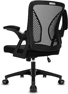 Durrafy Office Chair Ergonomic, Office Desk Chair with 90° Folding Armrests, Mesh Chair with Butterfly Support Lumbar Back, Office Chair Load Capacity 102KG, Black