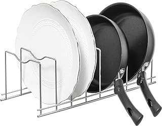 Pan and Pot Lid Organizer Rack,Kitchen Organizer for Pots & Pans, Lids, Plates, Cutting Boards, Bakeware, Cooling Rack, Divider Cabinet Containers, Serving Trays,Stainless steel