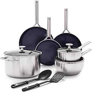 Blue Diamond Cookware Triple Steel Stainless Steel Diamond Reinforced Ceramic Nonstick 11 Piece Cookware Pots and Pans Set, Frying Pans, Chef Stockpot, PFAS-Free, Multi Clad,Induction,Oven Safe,Silver