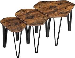 VASAGLE Nesting Coffee Table, Set of 3 End Tables for Living Room, Stacking Side Tables, Sturdy and Easy Assembly, Steel Frame, Industrial Style, Rustic Brown and Black LNT14BX