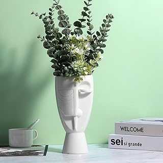 Face Art Vases, Delicately Carved Face Style Vases, Creative Floral Vases,Ceramic Vases, Home Office Decor Vases(White)
