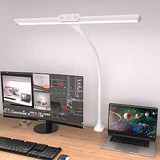 Hokone LED Desk Lamp, Desk Light with Clamp,9W Flexible Gooseneck Lamp with Dimmable 5 Color Modes & 5 Brightness,Timer,Touchable White Table Lamp for Computer Monitor, Work, Study ,Home ,Office