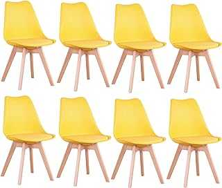BenyLed Set of 8 Dining Chairs Modern Side Chair with Upholstered Seat and Beech Wood Legs Ideal for Dining Room, Kitchen, Living Room, Bedroom (8-yellow)