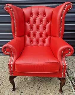 luxury Chesterfield wing armchair red/dark brown 98 x 90 x H. 110 cm - Genuine leather Chesterfield living room armchair - Chesterfield furniture - Luxury leather furniture