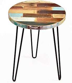 WELLAND Side Table Reclaimed Wood, Round Hairpin Leg End Table, Night Stand, Recycled Boat Wood, 20" Tall