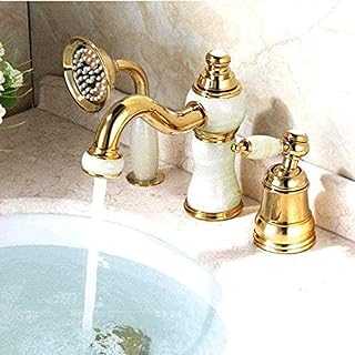 Faucet Bathtub Faucet Brass Gold Deck Bathroom Sink Faucet Set 3 PCS Ceramic Diamond Handheld Shower Washroom Basin Mixer Tap 5632K commodity