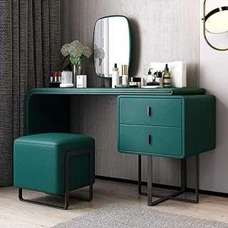 TEmkin Vanity Set Dresser Table Makeup Desk with Cushioned Stool 2 Drawers Modern Princess Cosmetic Makeup Dressing Table with Mirror Bedroom Furniture Set for Girls Women Orange (Green)