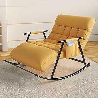 Lazy Sofa Rocking Chair Double Position Nursery Glider Rocker Living Room Lounge Accent Chair with Storage Pocket, Metal Frame,Soft Cushion,For Lunchtime Napping/Yellow/Size