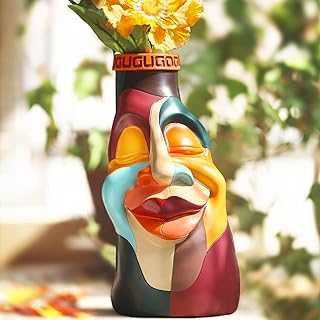 GUGUGO Eclectic Face Vases for Flowers,Hand-Painted Head Flower Vase for Decor, Unique Colorful Decorative Body Vase, Cute Funky Quirky Home Decor Aesthetic for Centerpieces Shelf Living Room.A