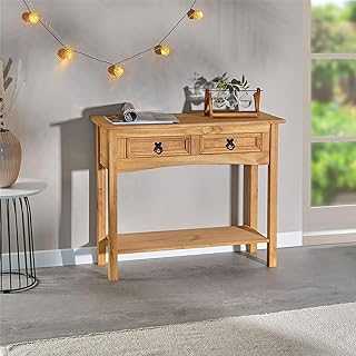 Corona Console Table 2 Drawer, Hall Mexican Solid Pine