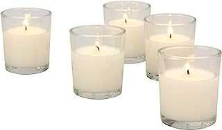 Stonebriar 48 Pack Unscented Long Burning Clear Glass Wax Filled Votive Candles, Ivory