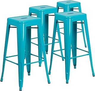 Flash Furniture Metal Colorful Restaurant Barstool, Plastic, Iron, Crystal Teal-Blue, 4 Pack