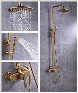 Solepearl Antique Brass Shower System, Vintage Luxury Brass Shower Faucet Set, Shower Mixer Tap with Rainfall Shower Head, Handheld Shower, Rain Shower Mixer Set - Antique Brass