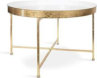 Kate and Laurel Round Metal Coffee Table, White/Gold, 28.25x28.25x19