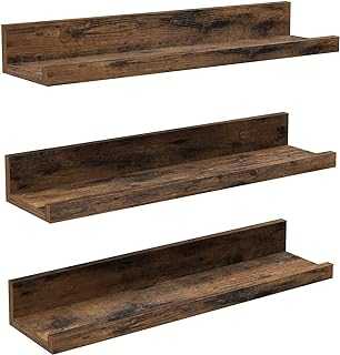 VASAGLE Wall Shelves Set of 3 Hanging Shelves Floating Shelves 38 cm Length with High Edges for Picture Frames Decoration Spices for Kitchen Living Room Rustic Brown LWS037X01
