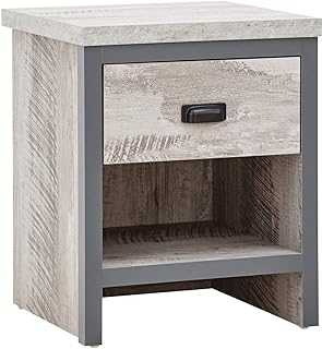 GFW Boston Lamp Side Table With Storage Drawer & Shelf, Contemporary Grey Wooden Effect Side Tables For Living Room, Bedside Table Or Dining Room, Grey, W43 x D39 x H52 cm