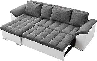 WSZMD L Shape Corner Cum Sofa Bed Sleep Function 197x123cm 3 Seater Sofas With Storage Container New Linen Fabric + Faux Leather，sofa Bed (Color : Presell Grey white)