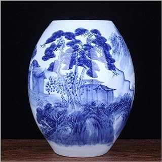 Vases for Decor Handmade Elegant Style Vase Hand-Painted Landscape Pattern Waist Drum Porcelain Vase Exquisite Home Decorations Retro Blue and White Porcelain Vase Qf Sho
