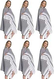 (Set of 6) 100% Turkish Cotton Bath Beach Hammam Towel Peshtemal Throw Foua Blanket Set XL Prewashed (D.Grey)