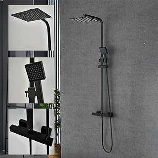 Plumbsys Black Thermostatic Shower Mixer Set Square Shower kit 10 inch Stainless Steel Overhead Shower Brass Thermostatic Valve