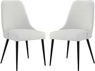 Ball & Cast Kitchen Chair Modern Upholstered Dining Chairs, Desk Chair Side Chair with Metal Legs, Ivory Set of 2