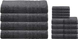 Mosobam 700 GSM Luxury Bamboo 12pc Extra Large Bathroom Set, Charcoal Grey, 4 Bath Towels Sheets 35X70 4 Hand Towels 16X30 4 Face Washcloths 13X13, Turkish Towel Sets, Quick Dry, Dark Gray