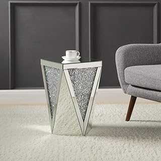 Mirrored End Table with Crystal Inlay, Square Modern Side Table Silver Accent Table, Drum End Table for Living Room Bedroom from MIREO Fine Furniture