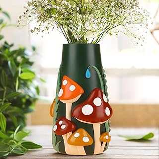 GUGUGO Vase for Decor, Colorful Mushrooms Vase, Rainbow Funky Mushroom Decor, Aesthetic Flower Vases for Flowers, Decorative Flower Vases for Centerpieces, Dinner Table, Living Room, 8" Tall (C)