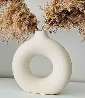 White Donut Vase Ceramic Vase For Pampas Grass, Living Room Bedroom accessories, Dried Flower Vase, boho Vase, Decorative Aesthetic Room Decor Ornaments Modern Home Accessories